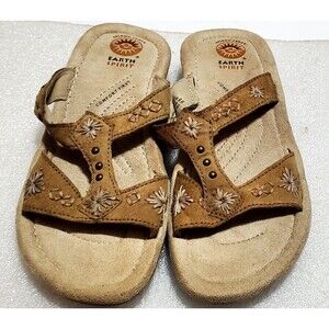Earth Shoes Women's Size 8.5W Conway Brown Leather Slide Sandals Slip-On Comfort